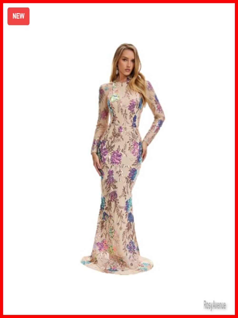 Long Sleeve Sequin Formal Maxi Gown with Train